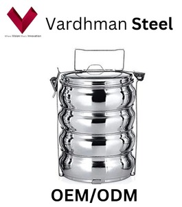 Hot Sale Food Grade Durable 8x4 Indian <b>Belly</b> Stainless Steel Tiffin Box with 4 Compartments Perfect School Gift-Lunch Bento Box - Product Image 4