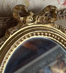 Espejo adornado dorado de madera ovalada con cinta florentina italiana - Product Image 2