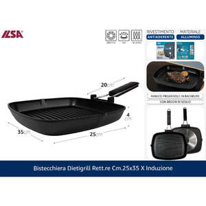 Ilsa Dietigrill 25x35 cm Sartén Grill Compatible con Inducción para Asar y Calentar Alimentos - Product Image 1