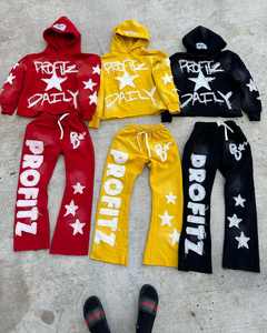 Ropa de calle personalizada algodón Vintage desgastado lujo enzima ácido lavado 400 Gsm parche bordado Unisex hombres Sudadera con capucha y pantalones cortos conjunto - Product Image 5