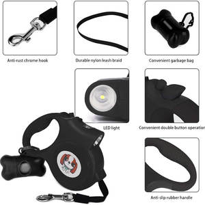 Laisse rétractable en nylon pour chien avec éclairage LED bleu, 3 m, imperméable, durable, style luxueux et rembourré avec fonction de libération rapide, convient aussi aux chats - Product Image 3