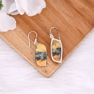Bumble <b>Bee</b> Jasper Oval Gemstone Brass Silver Plated Earring Birthday <b>Gift</b> Handmade Earrings Fashion Earrings <b>Gift</b> For Her - Product Image 4