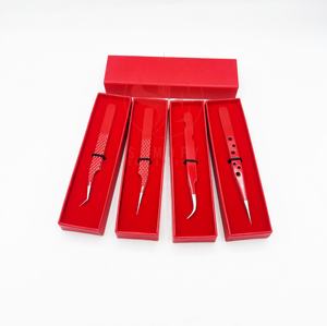 High Quality 90 Degree Stainless Steel Eyelash Extension Tweezers Red Diamond Grip Handle with Customised Logo <b>Silver</b> Tip - Product Image 5