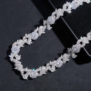 925 Sterling Silver Flower <b>Chain</b> Necklace <b>Iced</b> <b>Out</b> Moissanite Diamond Statement Jewelry for Women - Product Image 3