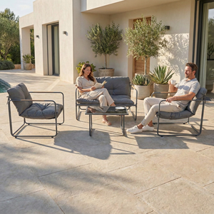 Moderne metalen tuinmeubelenset, stijlvolle stoffen buitenbank, loungeset voor de tuin, waterdichte kussens voor gebruik in parken en appartementen - Product Image 1