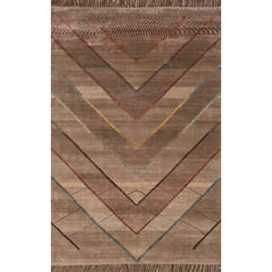 Manchaha Beige <b>Brown</b> Hand Knotted <b>Wool</b> Bamboo Silk Rugs-for Home Chevrons Rectangles for Bedroom Living Hallway Carpet-Les-2317 - Product Image 1