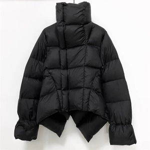 Abrigo acolchado grueso de relleno de ganso blanco de Invierno para mujer, chaqueta de lana estampada de talla grande sólida, transpirable, cuello levantado, a prueba de viento, cálido - Product Image 4