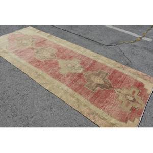 Alfombra turca Vintage 4,1X10,7 pies rojo Beige lana Kilim área grande rectángulo abstracto diseño de pasillo 10mm látex 4ª habitación - Product Image 2