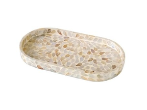 Elegante bandeja ovalada de MDF con incrustaciones de nácar, bandeja decorativa para servir para sala de estar, baño y comedor hecha en Vietnam - Product Image 2