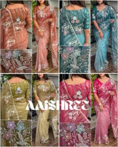 เสื้อส่าหรีผ้าไหมเนื้อนิ่มงานปักและหินเครื่องแต่งกายที่สวยงามกำลังมาแรง - Product Image 4