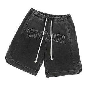 Pantalones cortos lavados con ácido de algodón pesado hechos a medida para hombre, pantalones cortos lavados informales con patrón sólido para hombre - Product Image 3