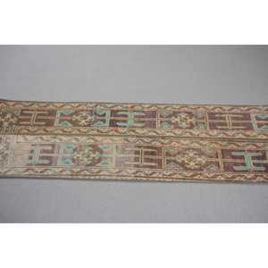 1.5x5.1 ft Turkish Vintage Patchwork Rug Eco-Friendly Latex Backing Runner Rug <b>Brown</b> <b>Wool</b> Rug - Product Image 3