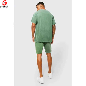 2023 Wholesale Custom Logo Men's Streetwear Two-Piece <b>Set</b> Printed Solid T Shirt and <b>Knitted</b> Shorts for Summer Casual Style - Product Image 4