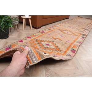 Alfombra Turca Vintage de 2.8x13.8 pies, Alfombra de Pasillo, Alfombra Oriental de Lana Marrón Naranja - Product Image 2
