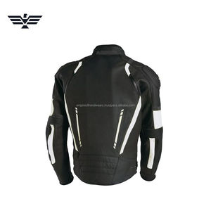 Blouson de moto pour homme en cuir noir/cordura de qualité supérieure – Blouson de motard de course protecteur avec panneaux réfléchissants - Product Image 2