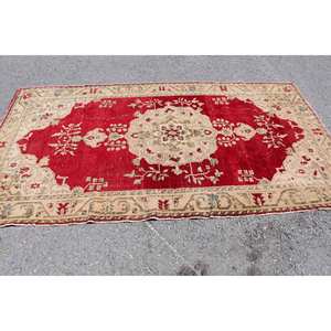 พรม4x8ft สไตล์วินเทจสีแดงสีเบจผ้าวูลปะต่อแบบแบนวัสดุลาเท็กซ์ด้านหลังสำหรับตกแต่งห้องนั่งเล่นความหนา10มม. - Product Image 3