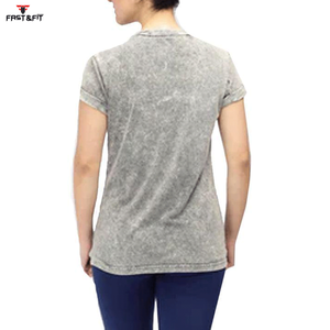 Vente en gros de t-shirts pour femmes, vêtements de sport écologiques, respirants, à manches courtes, effet délavé, personnalisables - Product Image 3