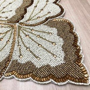 Handmade Luxury Beaded <b>Placemats</b> and Coasters with Embroidery Eco-Friendly Cotton Thread for Home & Wedding <b>Dining</b> <b>Table</b> Mats - Product Image 1