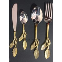 Ensemble de couverts design en acier inoxydable, feuilles polies argentées et brillantes, aspect attrayant, pour la maison et l'hôtel, fourniture de table à manger en provenance d'Inde