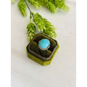 Anillo de Plata de Ley con Turquesa Kingman Estilo Suroeste, Talla 6.5, Incrustación en Bisel sobre Acero Inoxidable con Baño de Oro Rosa de 18K, Regalo - Product Image 3