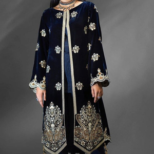 BEAUTIFUL---INDIAN & PAKISTANI HEAVY EMBROIDERY VELVET <b>JACKET</b>, KURTA & PANT DRESS for Party-wear-dress =2023 - Product Image 1
