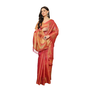 Más vendidos hermoso albaricoque Zari tejido Dola viscosa seda sari con contraste Pallu boda fiesta y colección festiva - Product Image 4