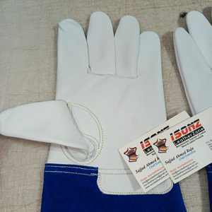 Gants de soudeur TIG personnalisés en cuir blanc avec paume en cuir et manchette bleue, anti-chaleur, anti-coupure, pour soudage TIG/MIG et barbecue - Product Image 5