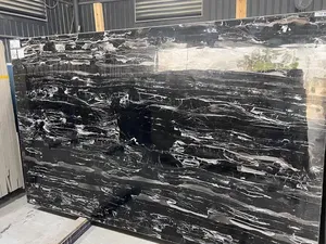 Losa de mármol italiano Negro Mágico de primera calidad con acabado pulido suave para decoración de encimeras, suelos y paredes - Product Image 3