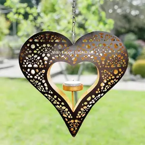 Design élégant Coeur suspendu en métal Maison Jardin & Noël Décoratif Noir/Or Suspendu T Light bougeoir - Product Image 1