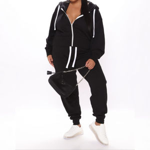 Logo personnalisé Ensemble pantalon et sweat à capuche de sport imprimé de haute qualité Survêtement pour femmes Ensemble 2 pièces Couleur unie avec fermeture éclair Costume à capuche pour femmes - Product Image 4