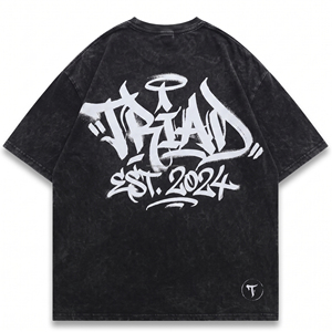 เสื้อยืดโอเวอร์ไซส์ทรงหลวมไหล่ตก ผ้าฝ้ายคุณภาพสูง 100% สไตล์สตรีทแวร์ พิมพ์ลายโลโก้ตามสั่ง ซักย้อมสีแบบแอซิดวอช ผ้าหนา สำหรับผู้ชาย - Product Image 4