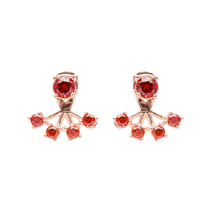 Orange Stone Round Design CZ Geometric Shape Ear <b>Jackets</b> Woman Earrings Turkish Handmade 925 Sterling <b>Silver</b> Jewelry - Product Image 1