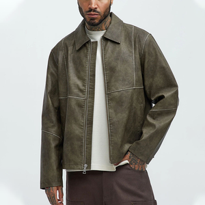 Veste en cuir PU personnalisée pour hommes Veste d'hiver à fermeture éclair Veste en cuir à col de moto pour hommes 2025 - Product Image 5