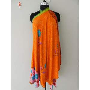 Women's Vintage Style <b>Silk</b> Sari Maxi <b>Skirt</b> Bridal Straight Wrap Magic <b>Skirt</b> Two Layers Plus Size Casual for Dance Bohemian Style - Product Image 3