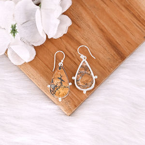 Pendientes de Plata de Ley con Incrustaciones de Jaspe Malinga, Pendientes de Moda Estilo Bohemio, Joyería Popular al por Mayor - Product Image 4