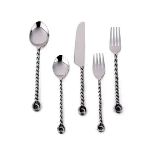 Juego de Cubiertos de acero inoxidable con diseño de flores, vajilla de calidad elegante para fiestas y eventos, cuchara, tenedor - Product Image 6