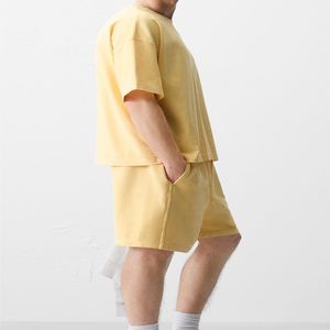 HIC logotipo personalizado 305 gramos peso pesado High Street Print Trendy 100% algodón hombres 2 piezas pantalones cortos y camiseta Se Verano de alta calidad - Product Image 4