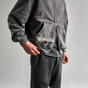2025 hommes de haute qualité 100% coton sweat à capuche zippé Streetwear sweats avec impression solide teint uni pour l'hiver - Product Image 2