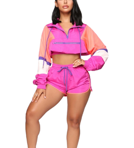 <b>Women</b> Custom Logo Windbreaker Front Zip 2 Piece Jogger Set Drawstring Tracksuit Training Short Sets <b>for</b> Ladies - Product Image 6