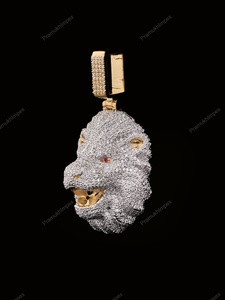 Pendentif tête de lion RTS, bijoux en moissanite taillée glacée, certifié GRA, plaqué or, argent sterling 925, luxe, hip hop, rappeur, unisexe - Product Image 2