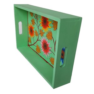 Venta al por mayor bandeja de servicio de madera rectangular a granel con asas hechas a mano para el hogar hoteles bandejas de mesa para servir alimentos - Product Image 3