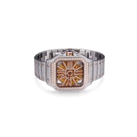Hochwertige Edelstahl-Geschäftsuhr in Silber und Gold mit Diamantbesatz und Quadratischem Zifferblatt