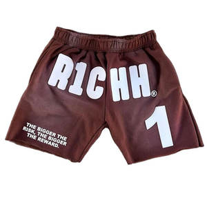 Shorts en coton personnalisés avec impression puff LOGO Broderie usée Shorts délavés au soleil Shorts à bordure coupée Shorts délavés à l'acide Hommes - Product Image 1