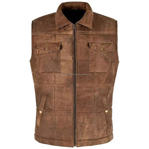New Arrival Men High Quality <b>Body</b> <b>Warmer</b> Suede Leather Vest Vintage <b>Brown</b> WaistCoats for Men - Product Image 3