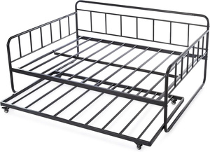 Cama de día de metal negro con cama nido extraíble, cama de marco de acero que ahorra espacio para habitación de invitados o niños - Product Image 6