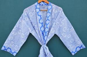 เสื้อแจ็กเก็ตสตรีแฟชั่นสไตล์โบฮีเมียน,แขนยาวพิมพ์ลายสีฟ้า - Product Image 2