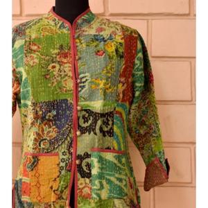 <b>Jacket</b> Stonewash <b>Patch</b> Kantha Handmade Cotton Reversible and Free Size for Winter and Spring - Product Image 3
