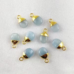 Aguamarina Tumble Charms 8-10mm Natural Aquamarine Tumble Gold Electroplated Charms Healing Birthstone Charm Crystal Oval Tumble - Product Image 2