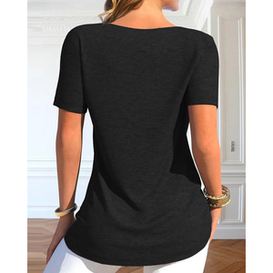 Blusa de viscosa con botones laterales y cuello redondo de manga corta para mujer, 33576 - Product Image 2