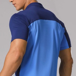 T-shirt en soie de glace pour hommes Tennis Golf Fitness Collants athlétiques Gym Muscle Fit Shirt Half Zip Color Block Short Sleeve Tee Sport Wear - Product Image 3